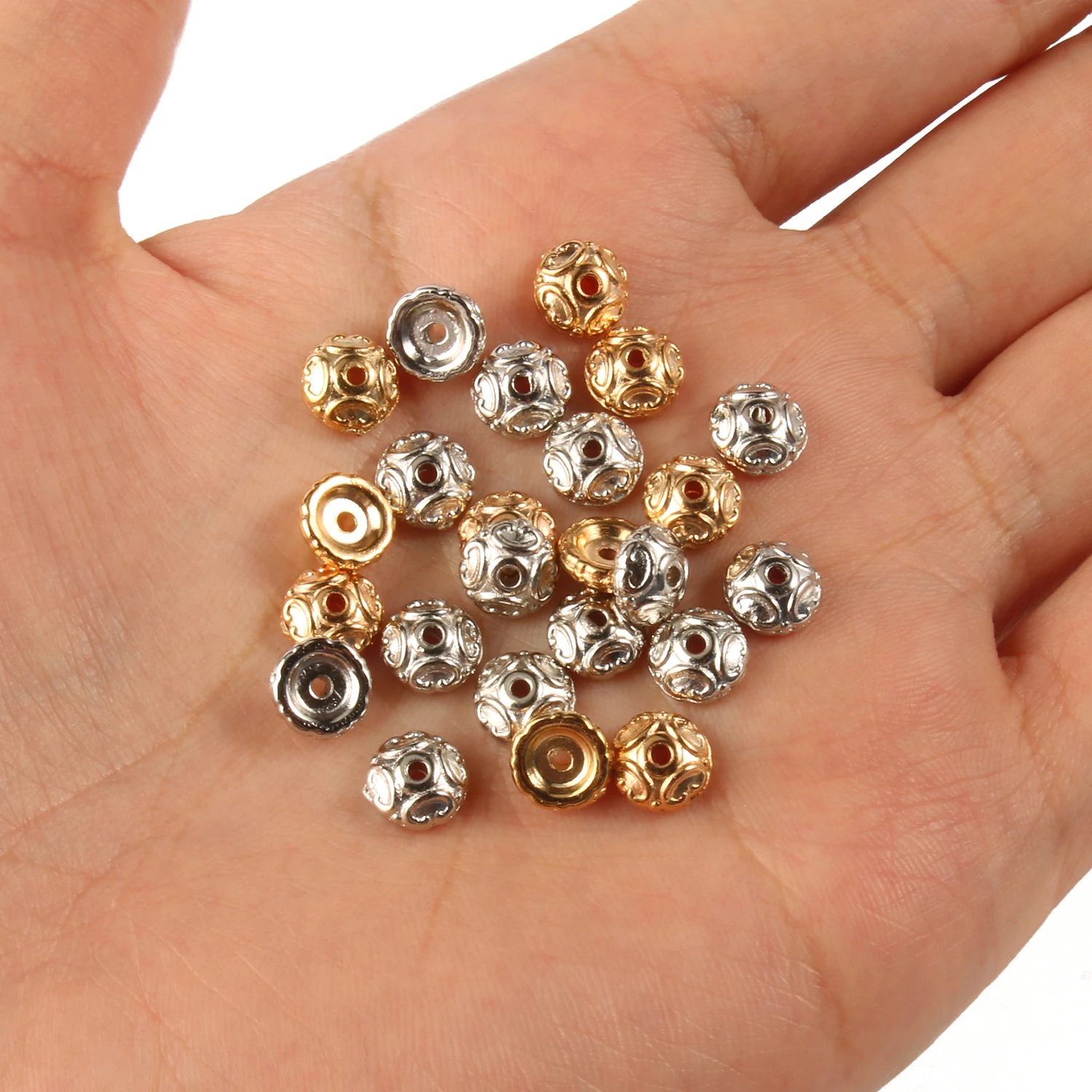 300pcs 7x3mm Round Caps CCB Hollow End Beads Flower Caps Loose Spacer Beads For Jewelry Making DIY Needlework Supplies Wholesale