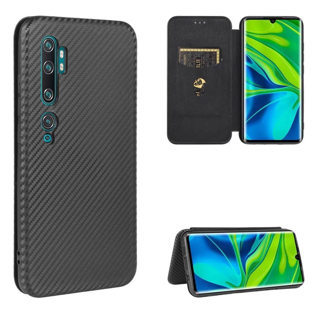 

New Carbon fibre Flip phone case for Xiaomi mi Note 10 / Note10 pro / Note10 lite / CC9 pro thin back Cover magnet Coque fundas