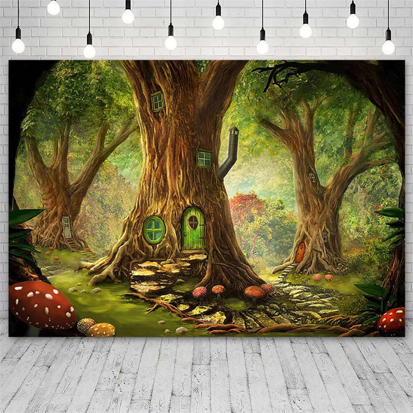 Mehofond Fairy Forest Green Backdrop Child Portrait Photography Background Props Tree House Photo Wallpaper Photozone Banner