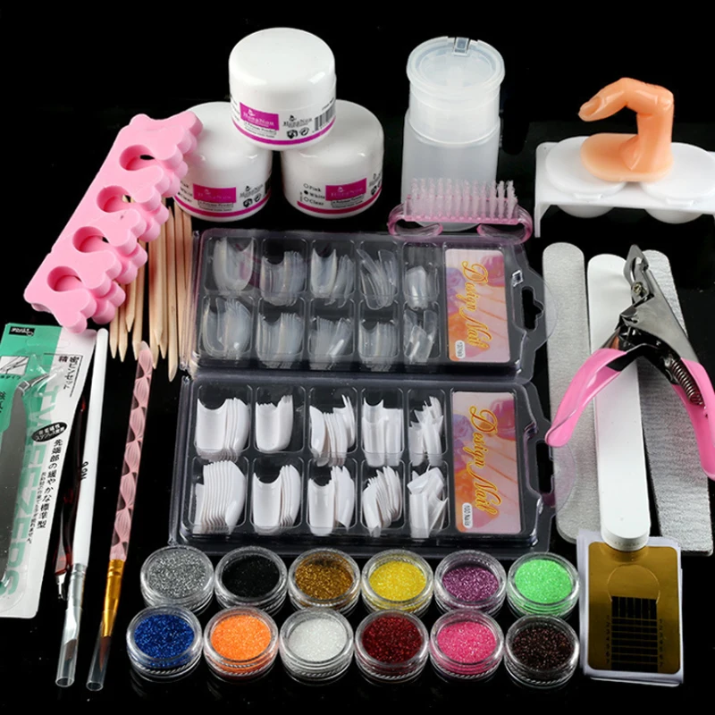 Kit Acrílico Prego com Luz UV e Pó Acrílico, Manicure Set, Sem Líquido, Glitter, Brush Tool