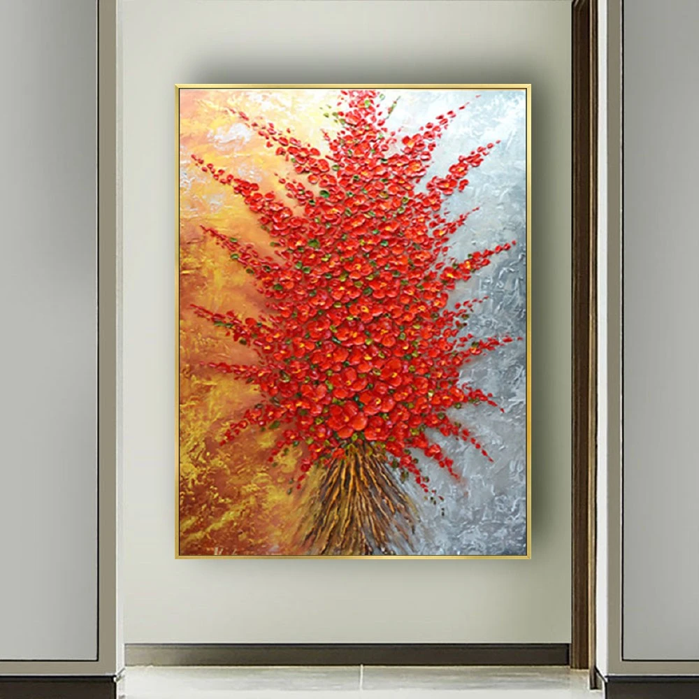 

Modern wedding Wall Picture for Living Room Decor Oil Paintings on Canvas Hand Painted 3D Red petals Wall Art room Canvas gift