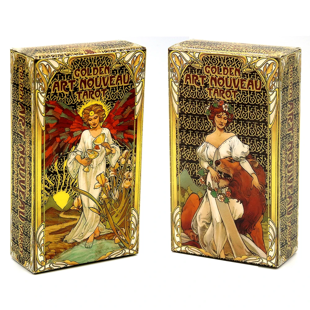 Golden Art Nouveau Tarot Deck 78 Cards with Guidebook Cards Occult Divination Book Sets for Beginners Box Major and Minor