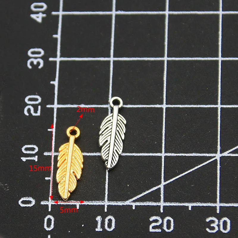 80pcs 5*15mm 9 Color Wholesale MINI Feather Charms New Metal Zinc Alloy Animal Pendant DIY Handmade Craft Makings