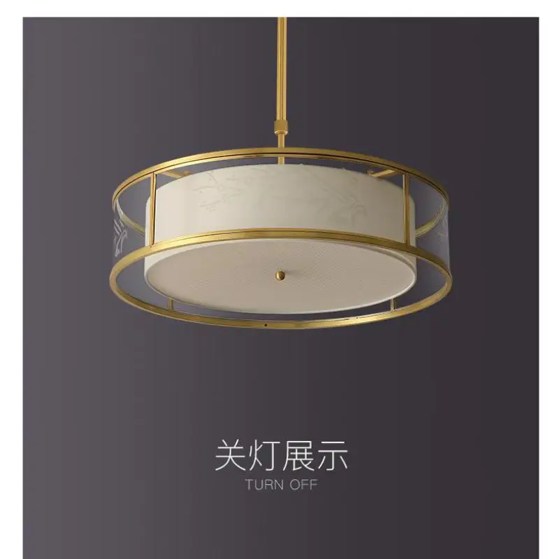 Antique Copper E27 LED pendant Lamp Chinese garden Lighting pipe erected cloth shade pendant light for Living Room Dining Room