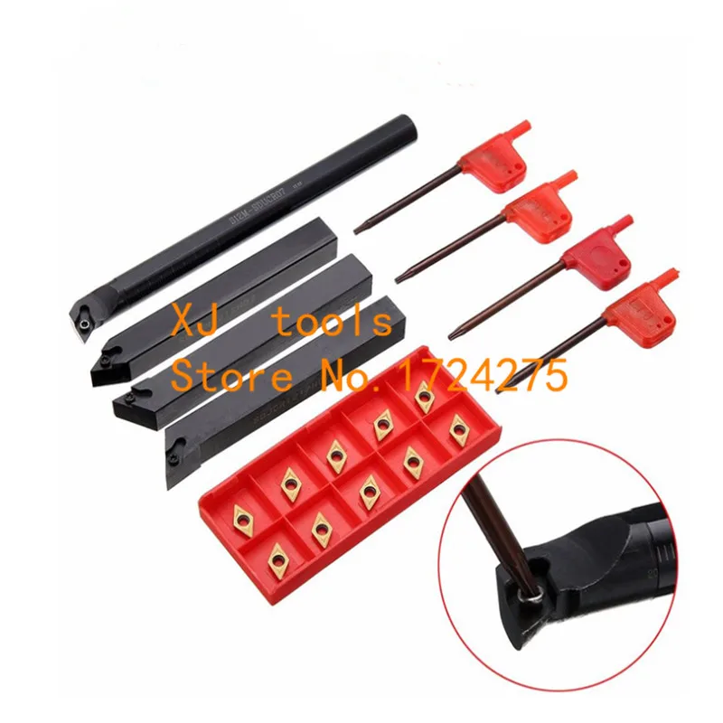 

10pcs DCMT07 Carbide Insert Blades + 4pcs Lathe Turning Tool Holder Set + 4pcs Wrench for Lathe Turning Tool Machine Tool Sets