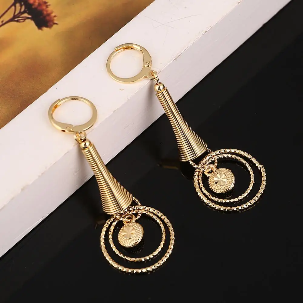 24K Gold Color Trendy Round Earrings for Women Australia Zealand Indonesia Nigeria Congo Party Jewelry Gifts