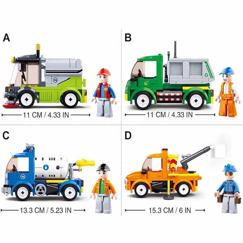 497PCS City Engineering SimCity Municipal Vehicles Watering Car Model Building Blocks DIY Bricks Educational Toys for Children