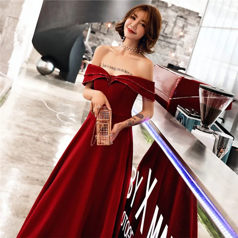 2020 New Fashion Elegant Long Evening Dress Sexy Off the Shoulder V-neck a Line with Sashes Prom Dress Backless Robe De Soiree