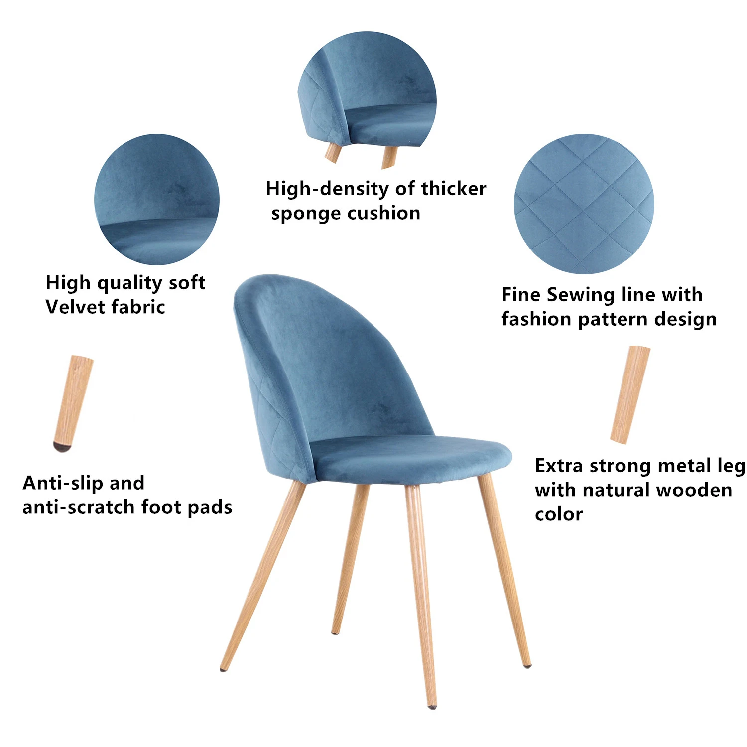 EGOONM A Set Of 2/4/6 Dining Chairs With Soft Velvet And Metal Feet for Kitchen, Dining Room, Living Room, Lounge Furniture Blue