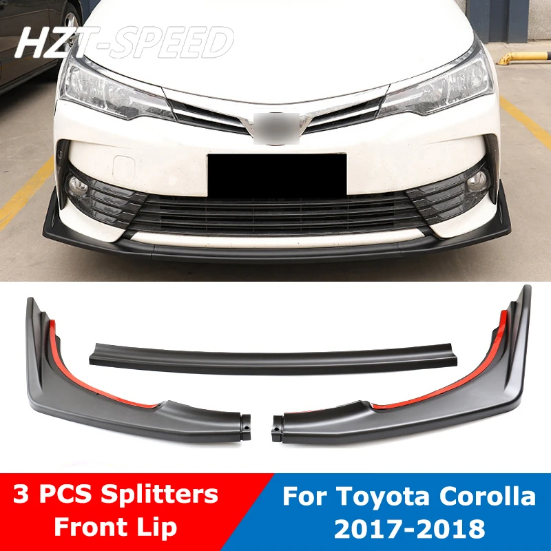 3 Pcs ABS Black Car Front Bumper Lip Chin Spoiler Splitters Diffuser Protector For Toyota Corolla 1.2T 2017-2018