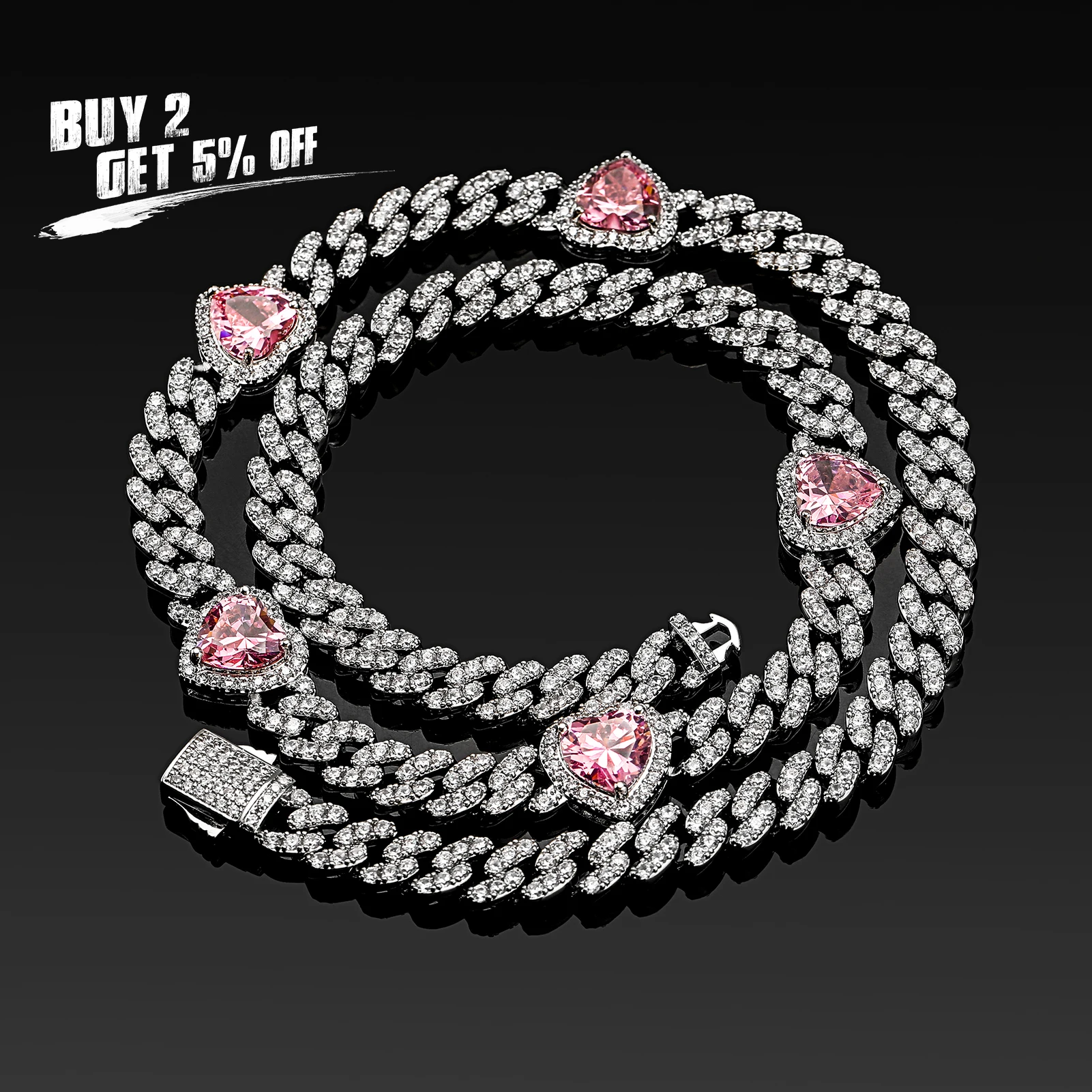 JINAO 2021 NEW Ice Cravejado AAA+ Cubic Zircon Charm Miami Cuban Chain Iced Women For Necklace With 5 jewels Jewelry For Gift