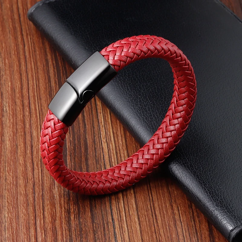 Multi-layer Small Accessories Combination red Colors Selection Stainless Steel Men\'s Leather Bracelet Handsome Boy Simple Gift