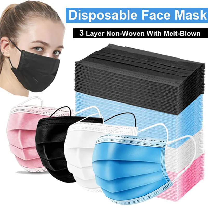 10-100pcs Mask 3ply Non-Woven Mask Black Mouth Cover Disposable Mask mascarillas quirurgicas homologadas PM041