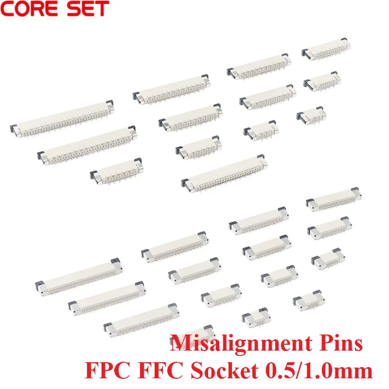 10 Pz FPC FFC Connettore Presa Passo 0.5mm 1.0mm 4/6/8/10/12/14 16/20/24/30/34/40/50 Spille Tipo Verticale Disallineamento Spille piatte