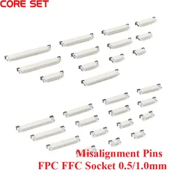 10Pcs FPC FFC Connector Socket Pitch 0.5mm 1.0mm 4/6/8/10/12/14 16/20/24/30/34/40/50 Pin Vertical Type Misalignment Pins Flat