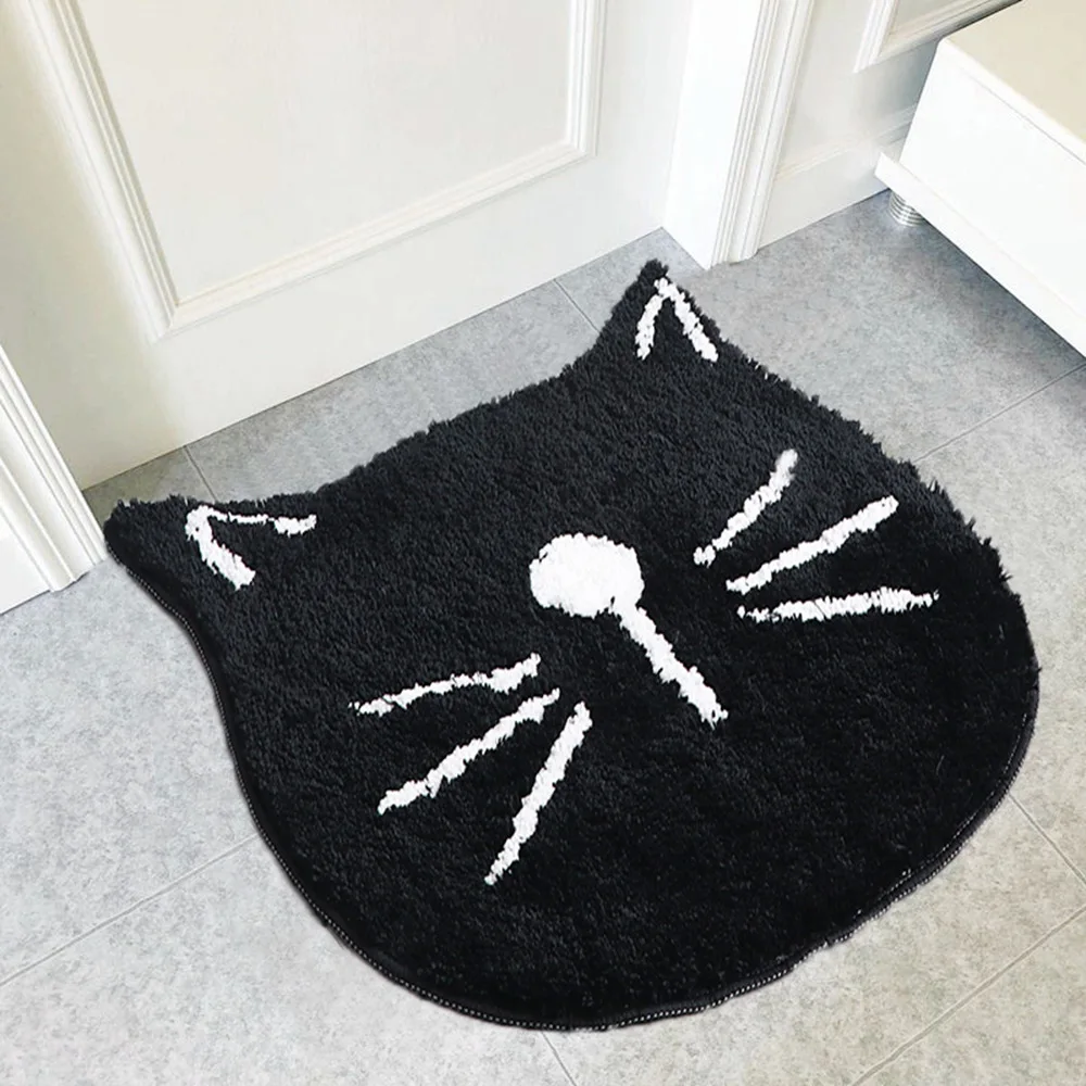 Cartoon white  cat anti-slip mat high quality carpet water absorption bathroom living room mat kitchen comfortable black mat