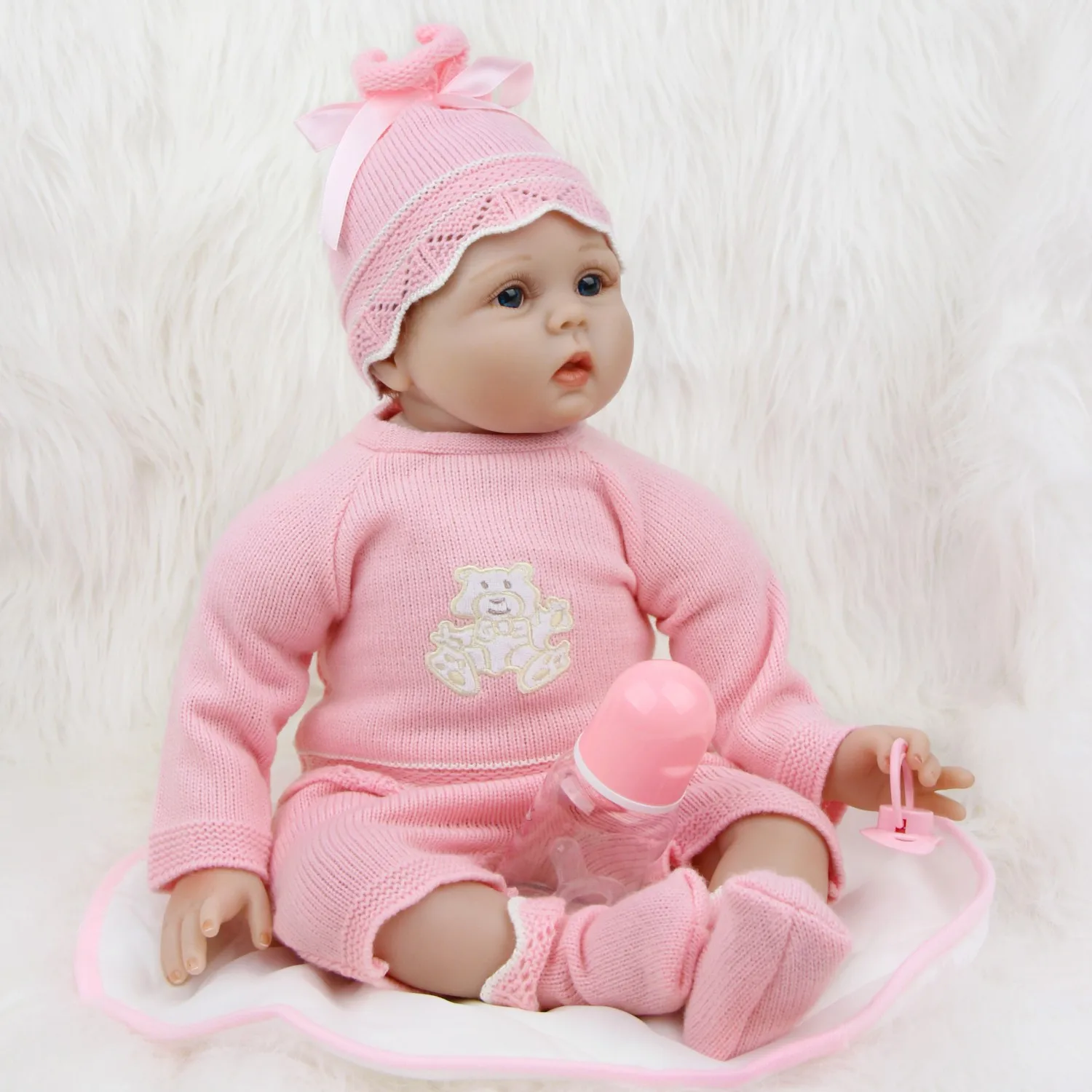 55 Cm Reborn Baby Doll Silicone Handmade Soft Touch Pink Clothes Cute Girl Doll Birthday Christmas Gift Muñecas para niña