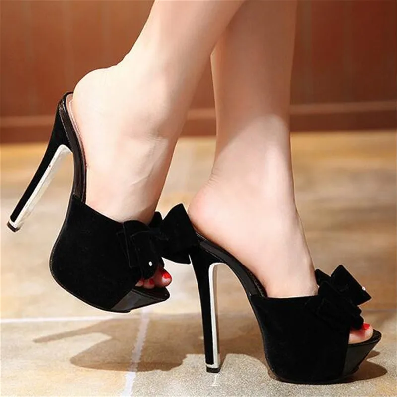 New Stiletto heels stripper women shoes platform 15 cm high heel sandals fashion bow slipper outdoor slides peep toe pumps party