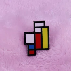 Mondrian art brooch geometric abstract painting badge authentic bricks pin