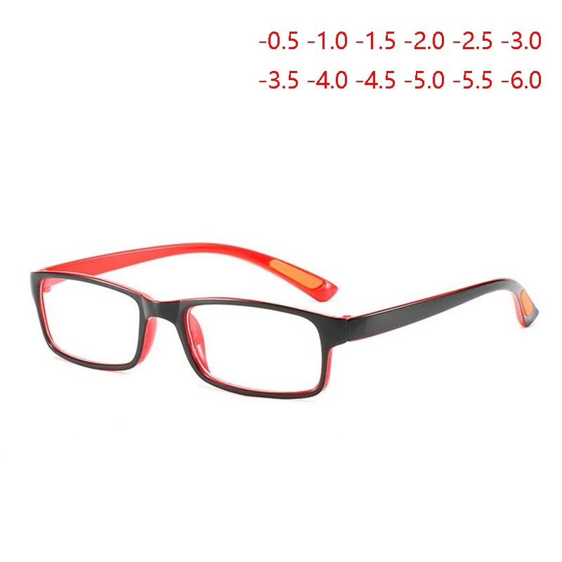 Ultra-light TR90 Square Myopia Glasses With Degree Women Men Student Prescription Eyeglasses Black-Red Frame -0.5 -1.0 To -6.0