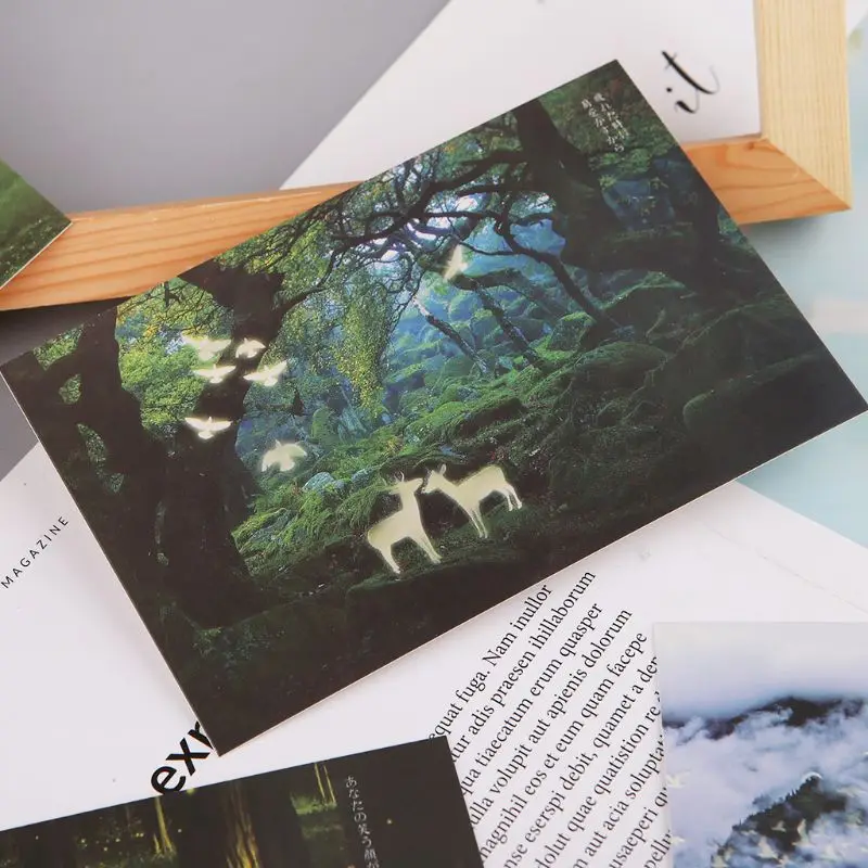 

30pcs Vintage Luminous Postcard Glow In The Dark Forest Animal Greeting Post Card Novelty Xmas Greeting Cards Gift