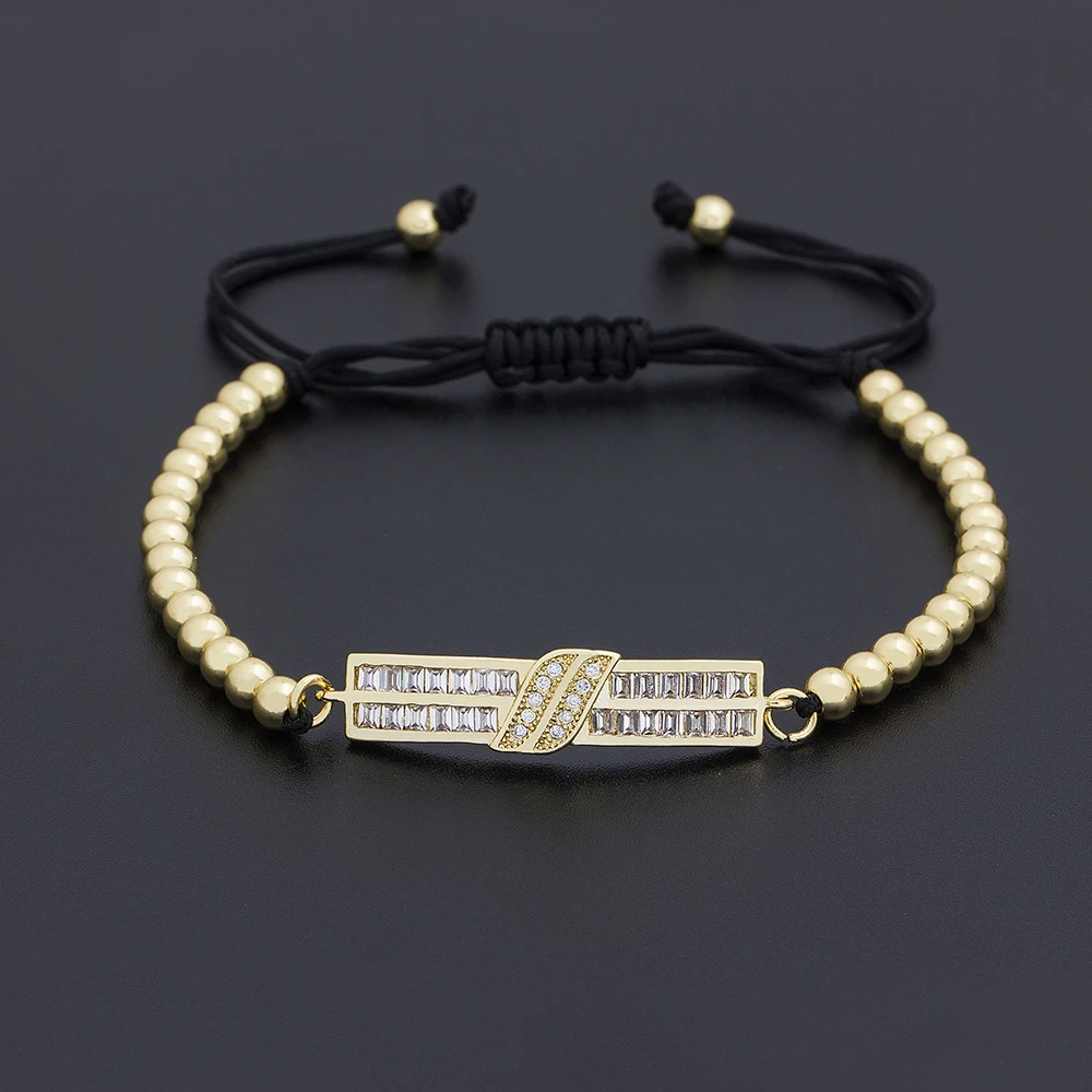 Nidin Trendy Copper Zircon Handmade Bead Bracelet Luxury Macrame Pave CZ Adjustable Jewelry Gift For Men Women Best Gifts