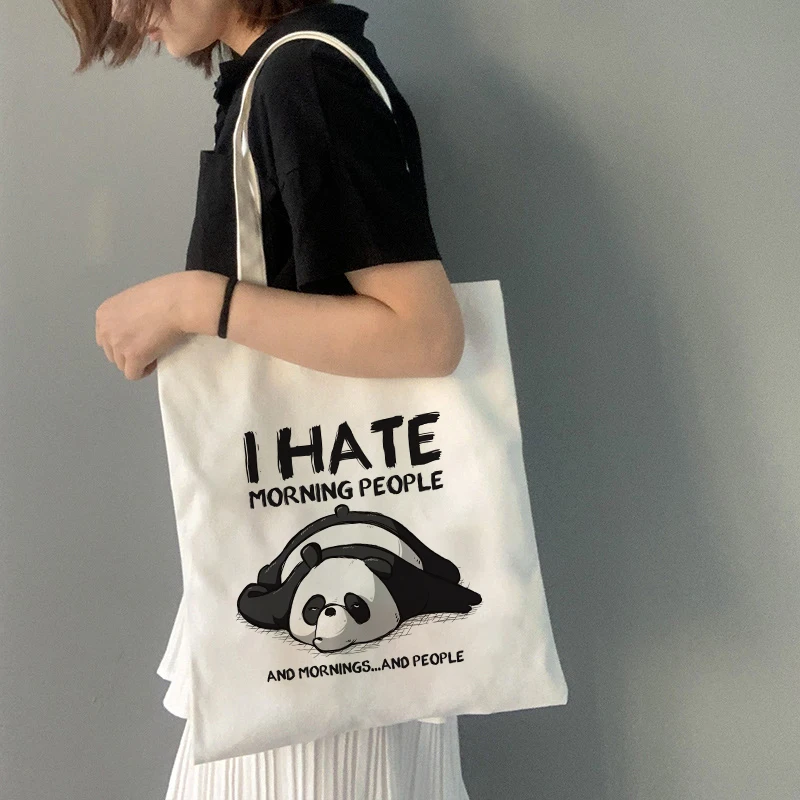 Shopper Bag Cute Panda Sloth Print Women Casual Canvas Shopping Bag Tote Bag borsa a tracolla riutilizzabile Eco Bag di grande capacità