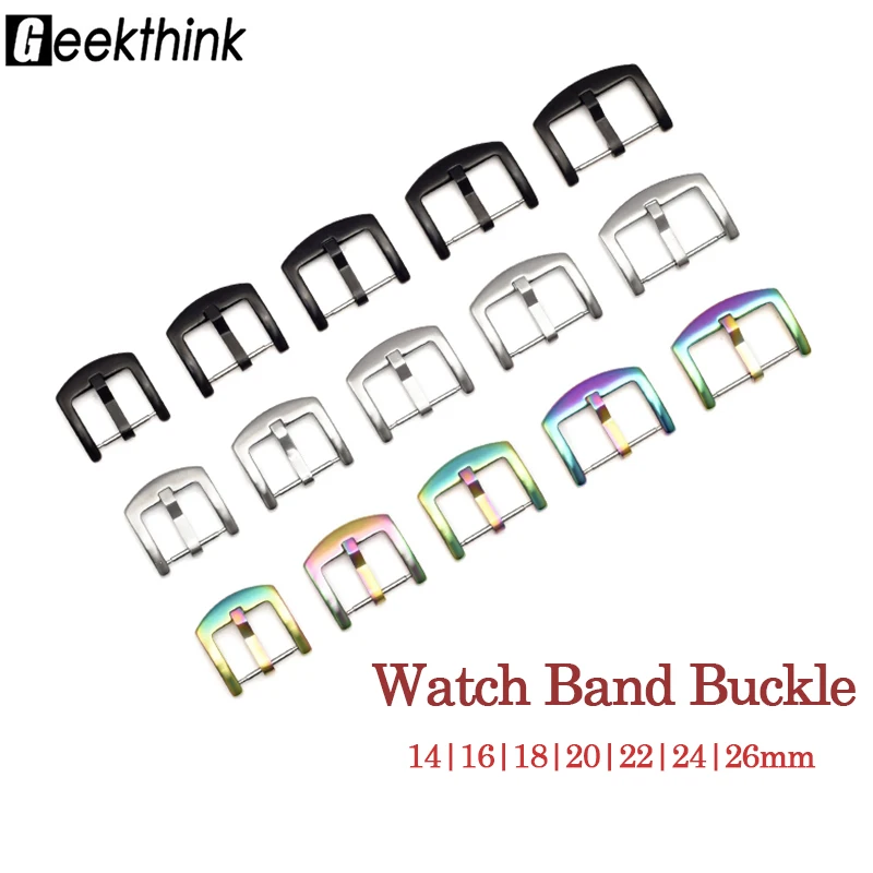 Watch Band Metal Buckle 14 16 18 20 22 24 26mm Universal Watchband Strap Silver Black Color Stainless Steel Clasp Accessories