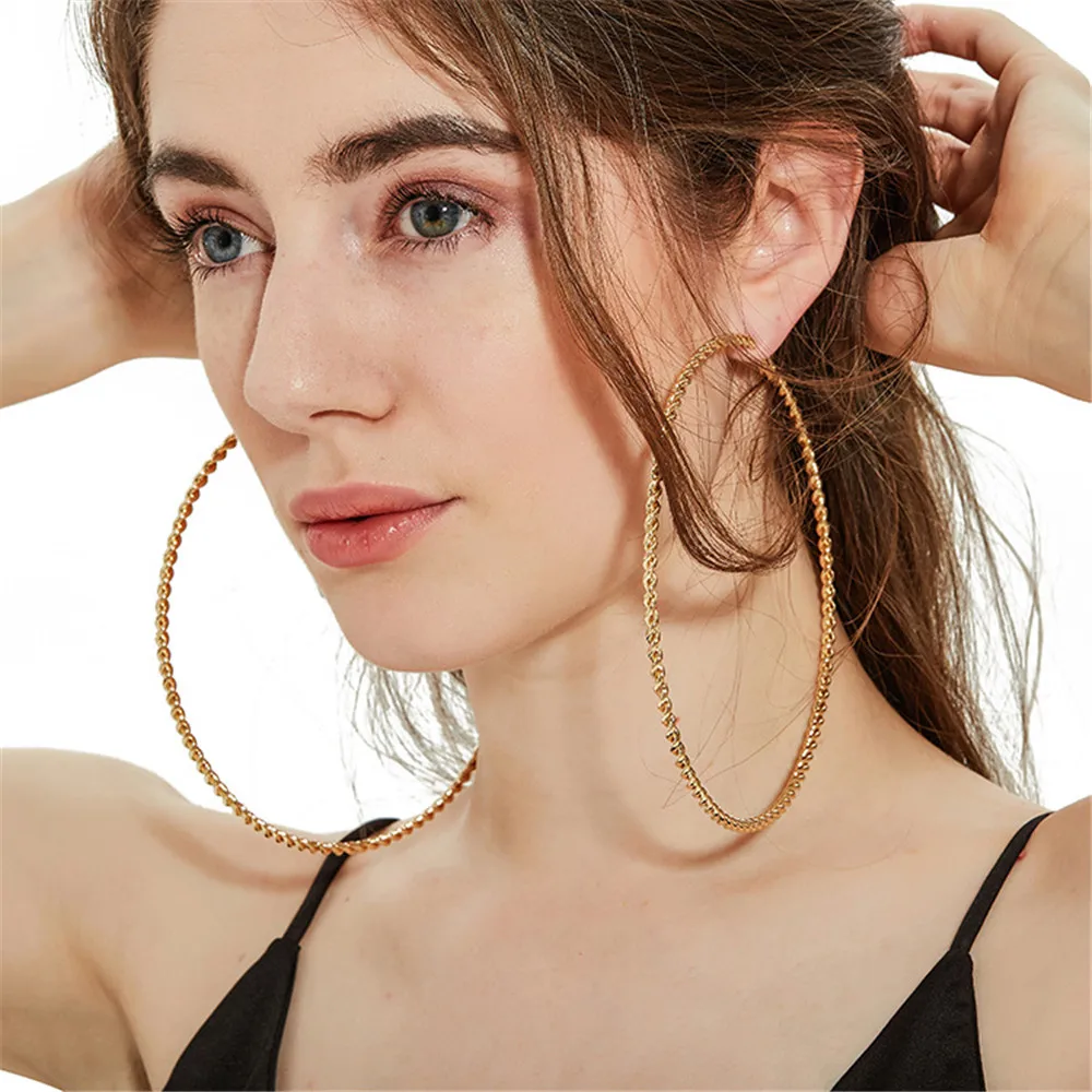 Wild Street Personality Vintage Golden Big Circle Hoop Earrings for Women Steampunk Ear Women Round Earring Party Jewelry 2023