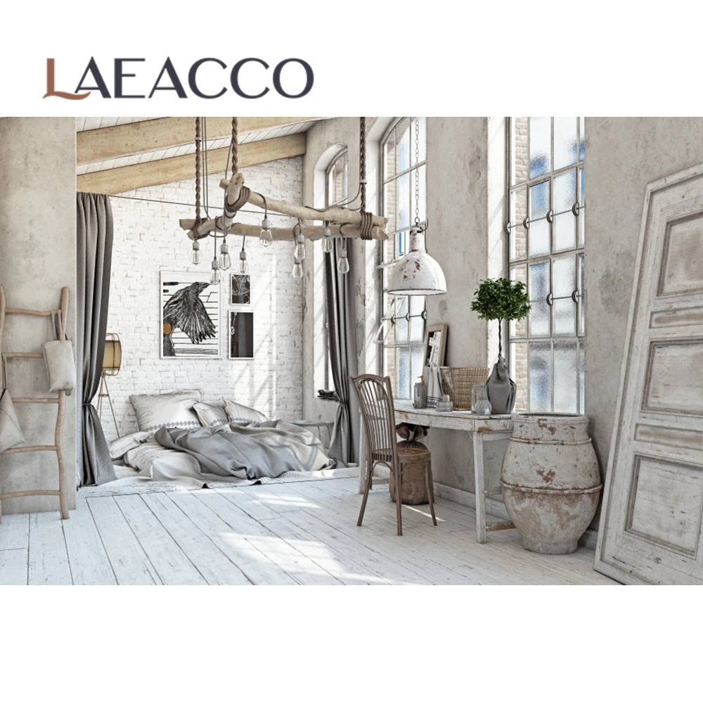 Laeacco Photo Backdrops Gray Chic Wall Swing Baby Armchair French Window Room Interior Photo Backgrounds Photocall Photo Studio