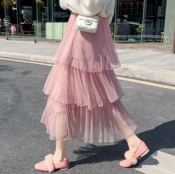 2022 spring and summer new cake skirt pleated skirt gauze skirt skirt female long section fairy net yarn skirt long skirt