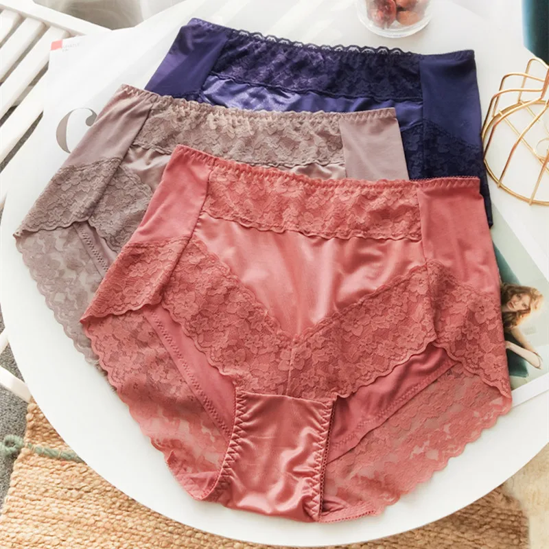 3Pcs/lot Women Panties Thin Soft High Waist Belly in Carry Buttock Sexy Lace Lingeries Underwears Sets Plus Size 5XL Briefs