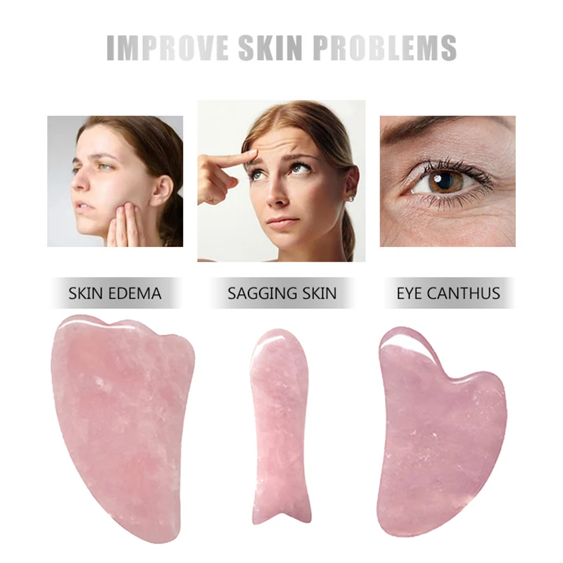 

Скребок для гуаши розового кварца для лица, натуральный нефритовый камень, розовый кварц, скребковая доска Гуа Ша, иглоукалывание, здоровье, массаж, подтяжка лица