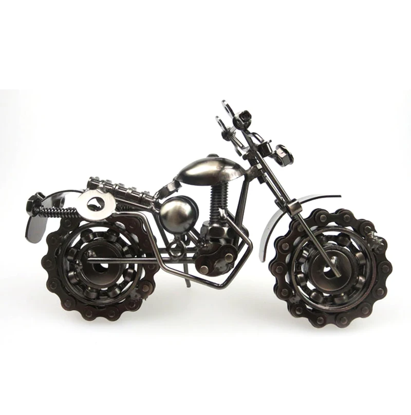 21cm Motorcycle Model Retro Motor Bronze Handmade Motor Metal Decoration Prop Vintage Home Decor Kid Toy Figurine Iron Boy Gift