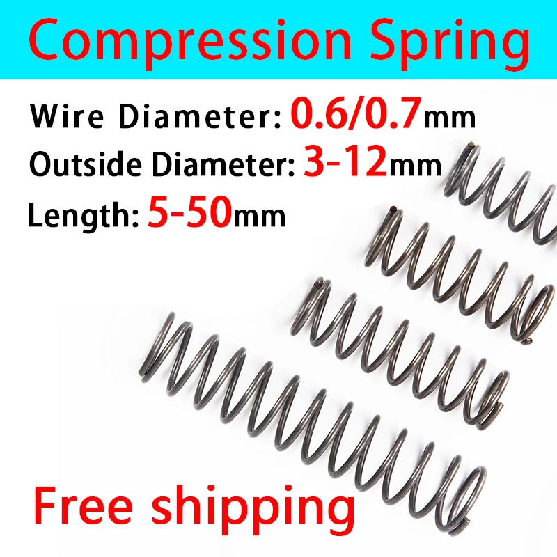 Mola de pressão comprimido, mola de pressão, diâmetro do fio 0,6/0,7mm, diâmetro exterior 3-12mm, 10 pcs