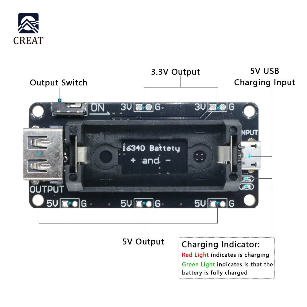 ESP8266 ESP32 Power Supply Rechargeable Dual 16340 Lithium Battery Charger Shield Module for Arduino  R3 Board Power Bank