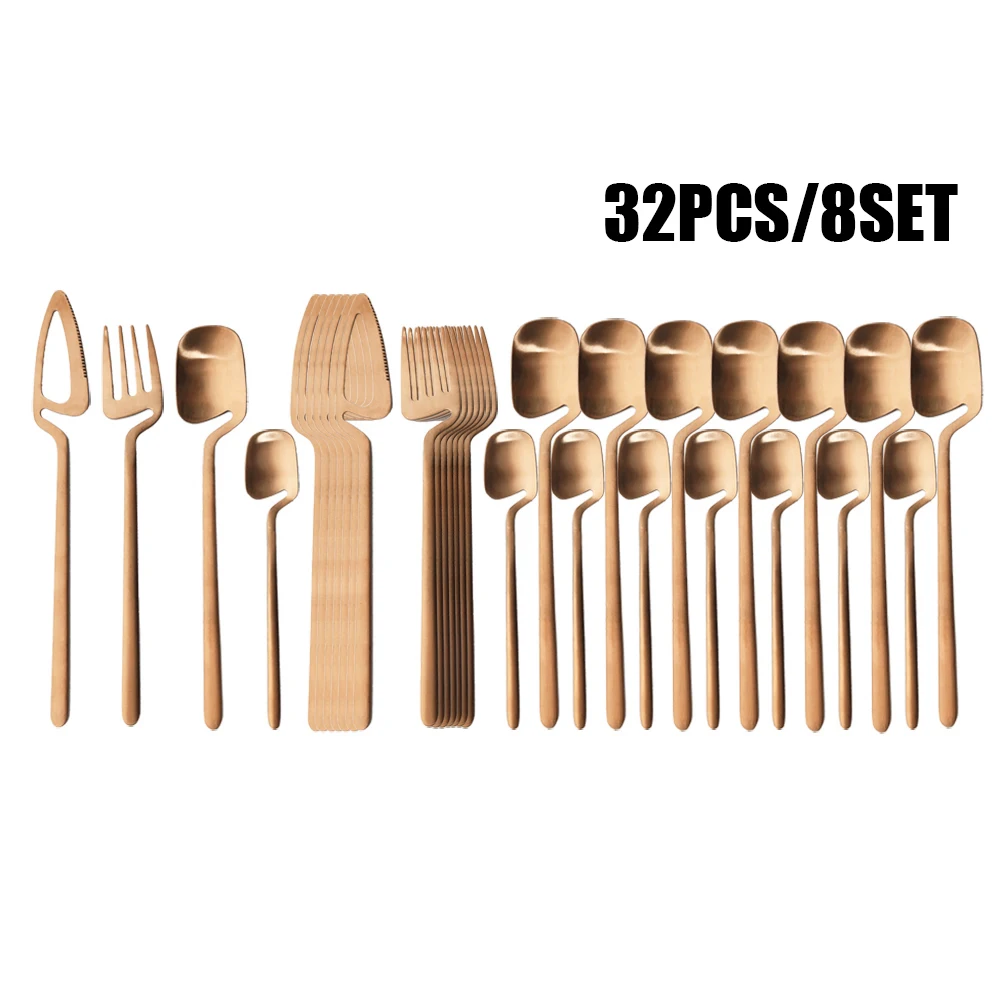 

32Pcs Matte Colorful Cutlery Set Portable Knife Fork Spoon Set 304 Stainless Steel Flatware Dinnerware Set Kitchen Tableware Set