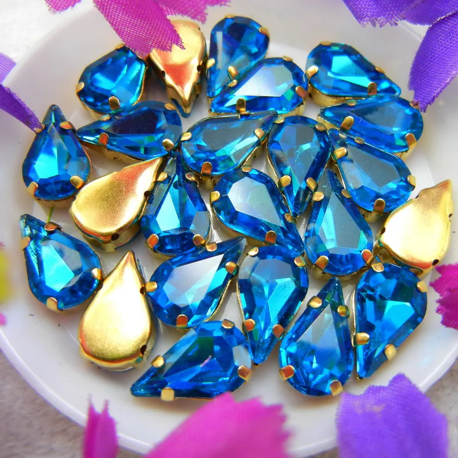 Glaskristall Goldklauen 3*6mm 6*10mm 8*13mm Fantasiefarben Schlanke Wassertropfen Birnenform Aufnähbare Strass-Perlen Handarbeit DIY – Detail 11