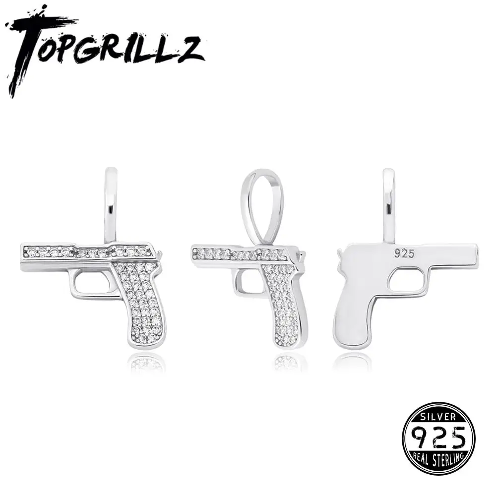 TOPGRILLZ 925 Sterling Silver New Gun Pendant High Quality Iced Out Cubic Zirconia Pendant Hip Hop Fashion Delicate Jewelry Gift