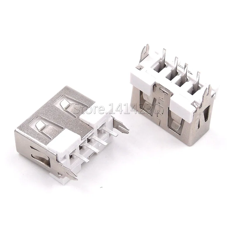 10Pcs USB Type A Female Socket AF10.0mm USB 180 Degree Vertical AF 4PINS rimless White