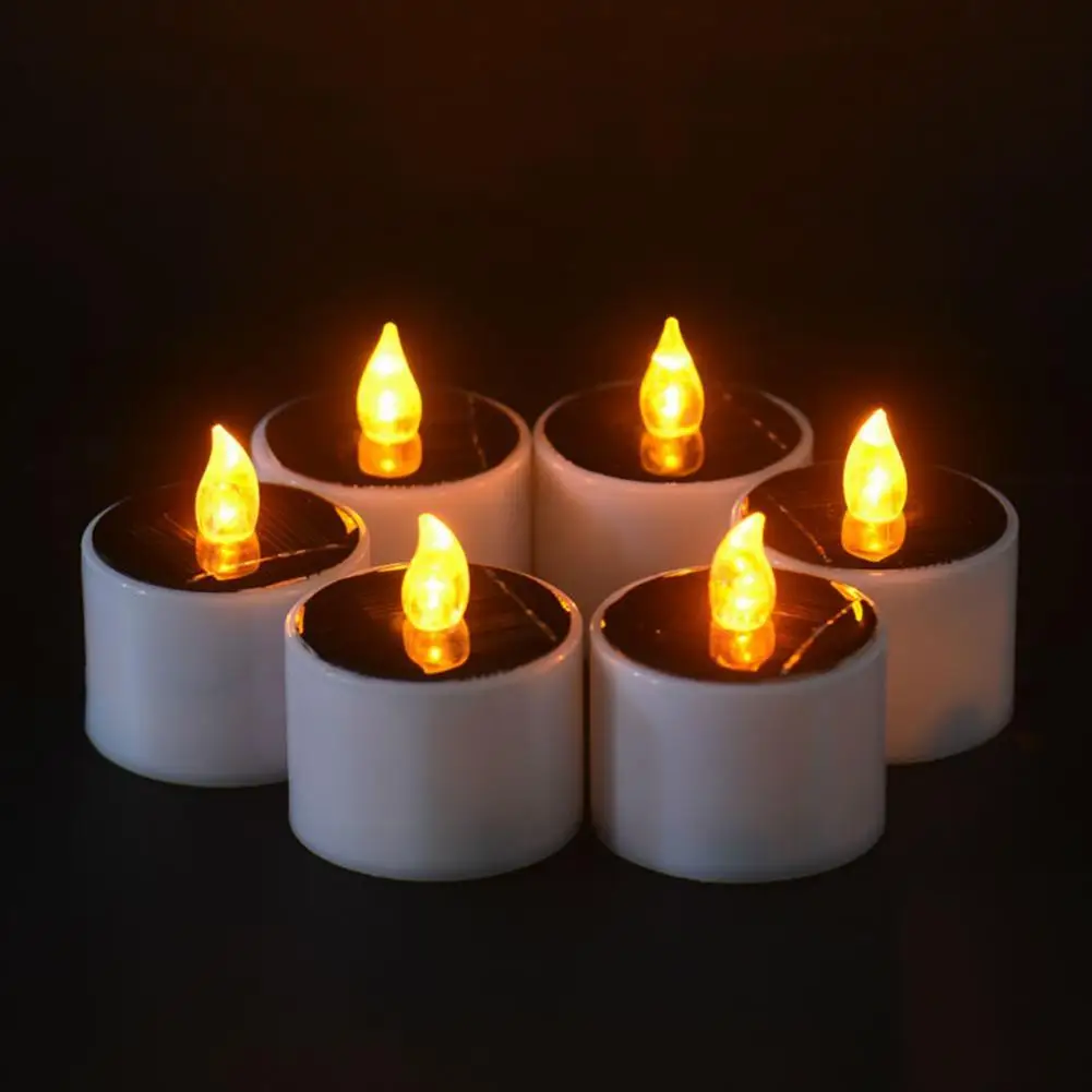 Lámpara de vela de luz LED alimentada por energía Solar, sin llama, decoración de fiesta de boda, 6 uds.