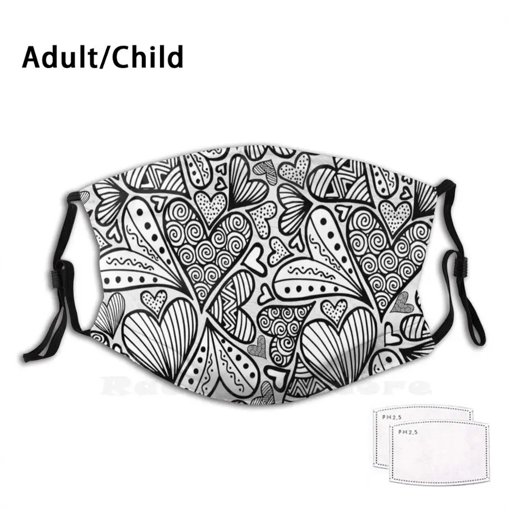 Zentangle Inspiriert Kunst Herz Druck Waschbar Filter Anti Staub Mund Maske Zentangle Inspiriert Kunst Meditative Kunst Zentangle Herz