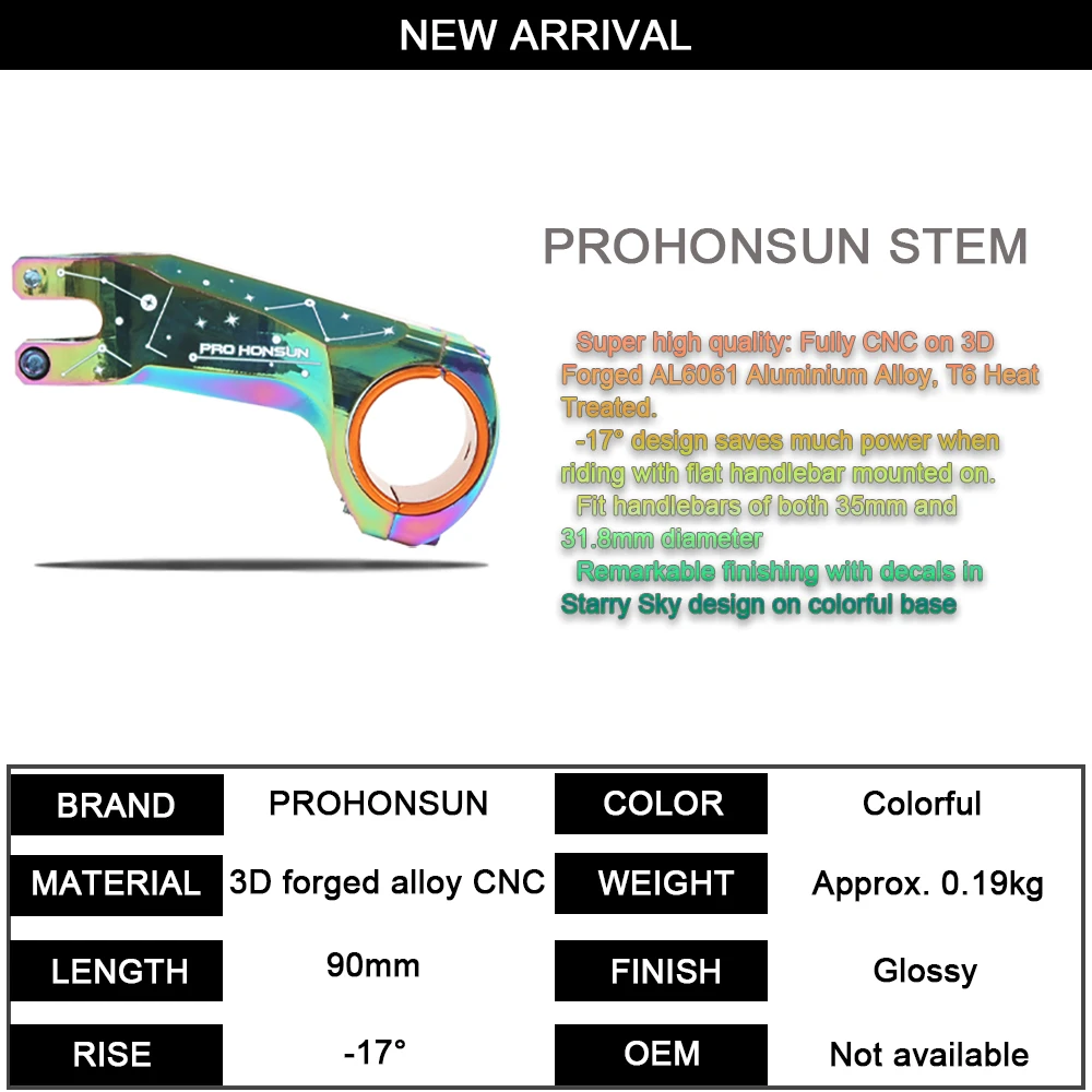 PROHONSUN -17 Degree Ultraligh Road Bike Stem 90mm XC MTB Bicycle Stem 31.8*28.6MM CNC Handlebar Stem Bicycle Parts Stem neg 555