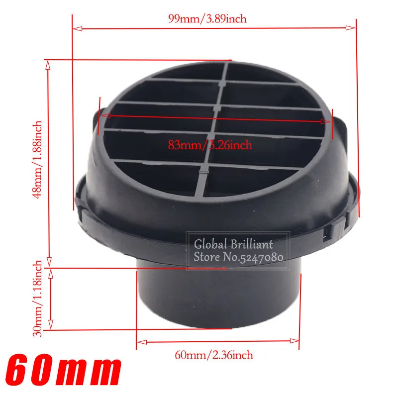 75mm 60mm 42mm Ciepłe ogrzewanie postojowe Nagrzewnica powietrza Nagrzewnica samochodowa Wylot powietrza Kierunkowy obrotowy do ciężarówek Webasto Auto Parts