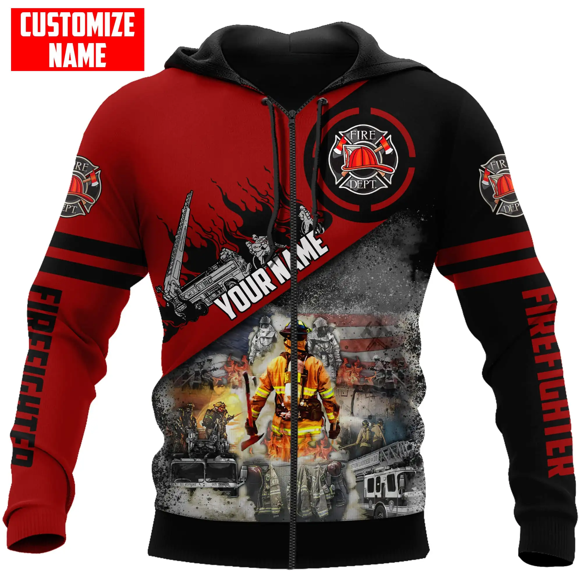 Customize Name Brave Firefighter 3D Printed Men Autumn Hoodie Unisex Hooded sweatshirt Streetwear Casual zipper hoodies DK428