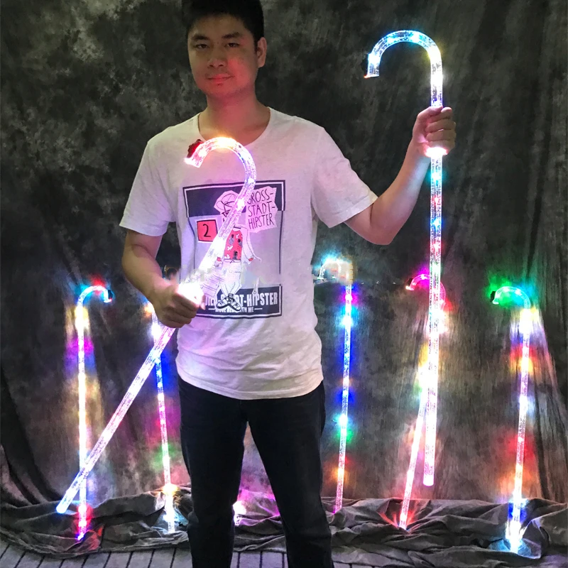 Colorful LED Stage Belly Dance Cane LED Crutch Jazz Canes Lighting Walking Stick With Lithium Battery for DJ Bar Club Party Prop