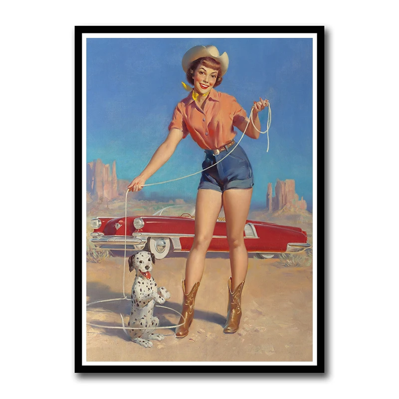 Pin Up Girl Whitepaper Poster OldSchool World War II Sexy Beauty Painting  Fancy Wall Sticker for Coffee House Bar Frameless