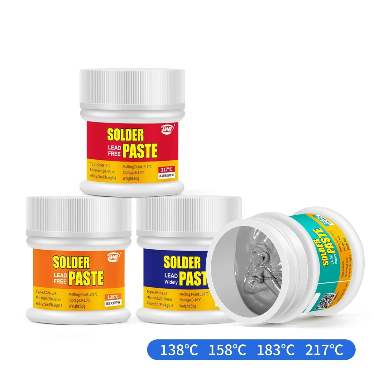 

WNB 50g Soldering Paste 138/158/183/217℃ Melting Point Contain Ag Welding Tin Paste Solder Flux PCB/SMD/CPU Repair Rework Tools