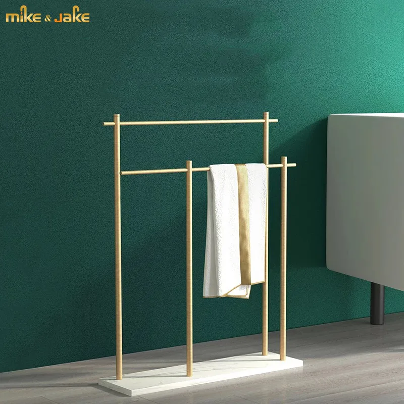 Gold brush natural marble floor stand towel shelf luxury floor towel rack floor stand style floor towel rack storage rack