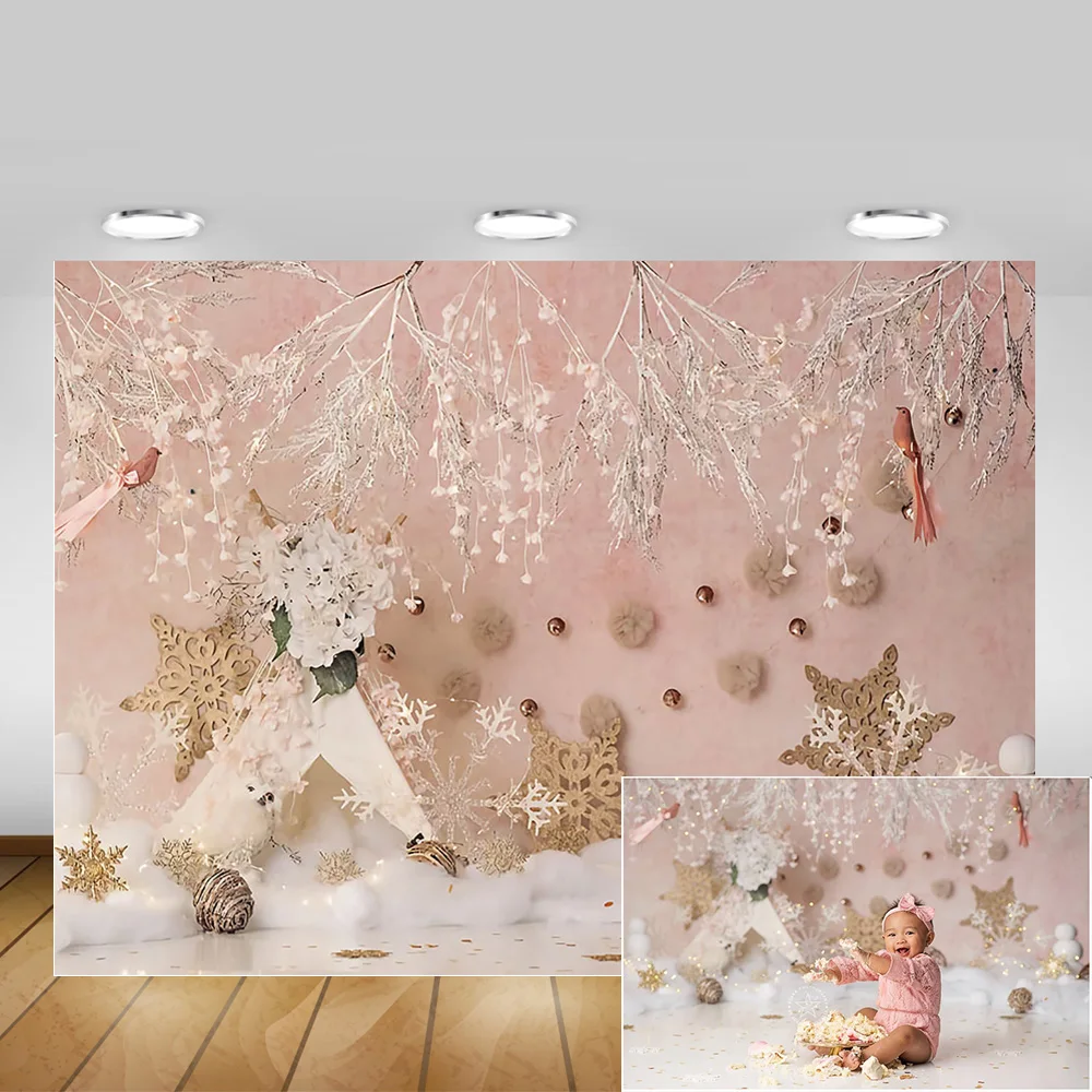 Winter Snowflake Children Portrait Photography Background Christmas Newborn Bithday Party Backdrop Decoration Photo Shoot